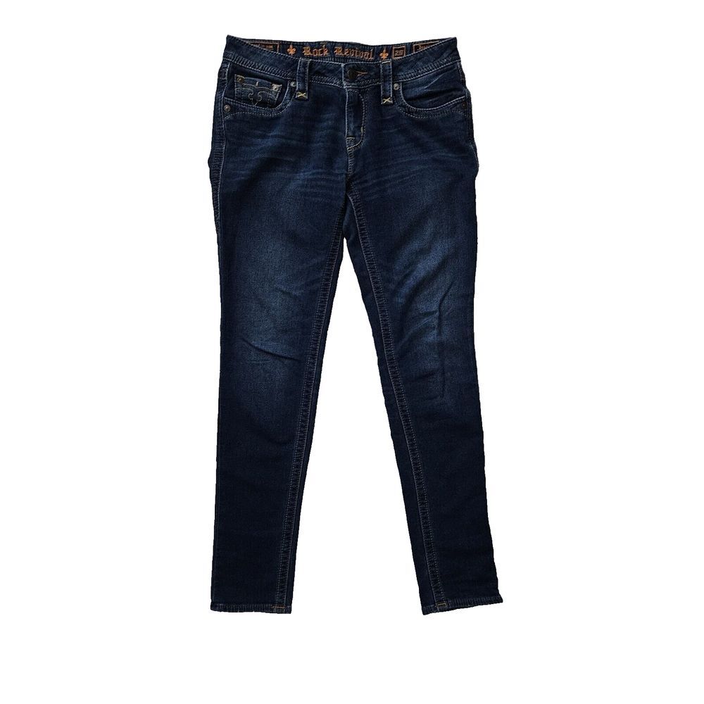 Rock Revival Womens 29 Jessica Skinny Blue Denim Jeans Flap Pockets Actual 31x31
